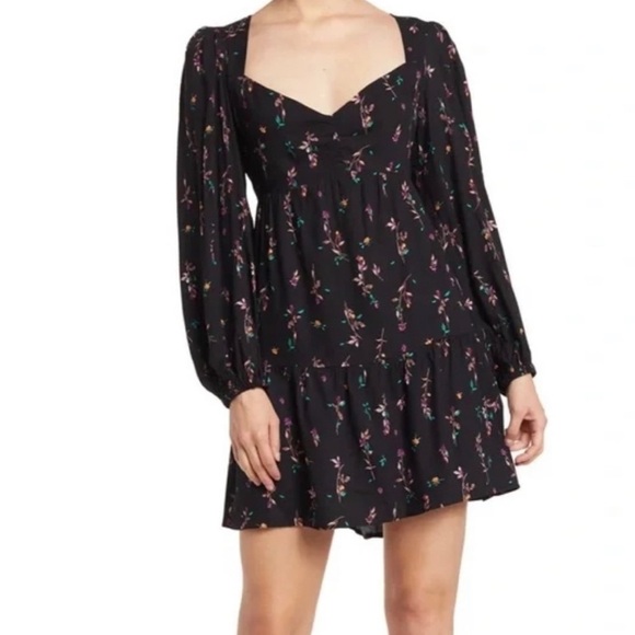 AFRM Dresses & Skirts - AFRM Channa Ruched Neck Floral Printed Mini Dress size medium black